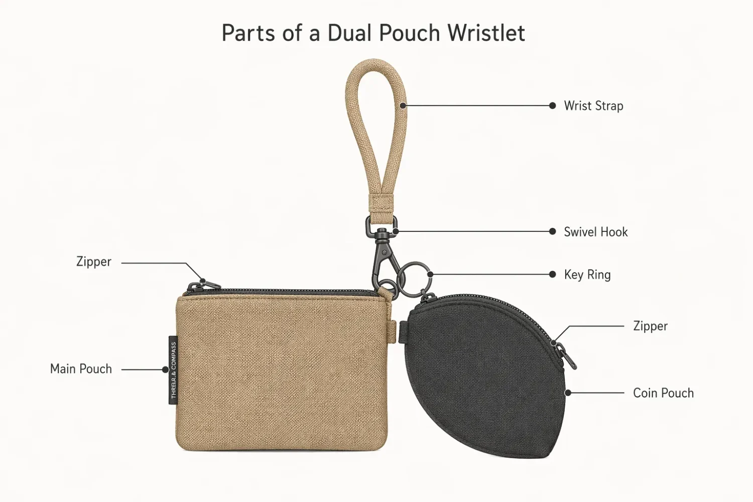Estrutura de carteira de pulso com dois bolsos