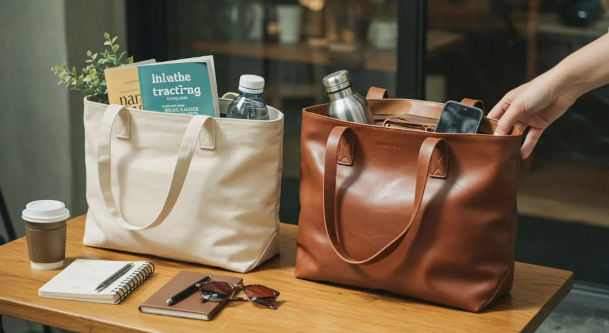 canvas and leather tote bag