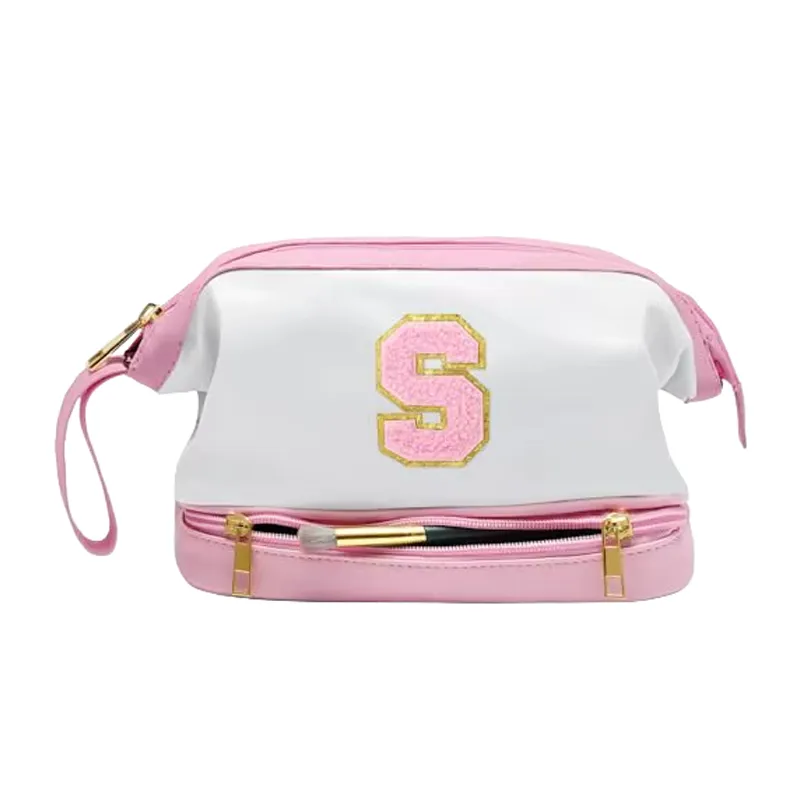 leather embroidered makeup bag