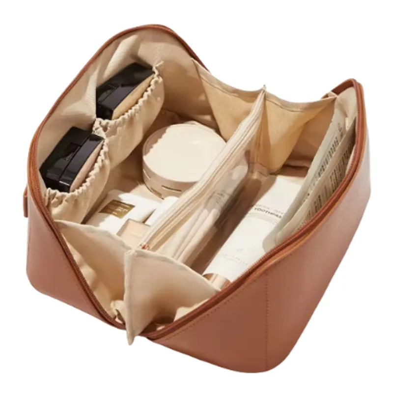 leather makeup bag with compartments
