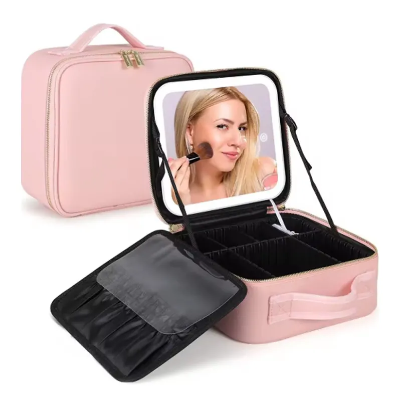 leather makeup bag with mirror