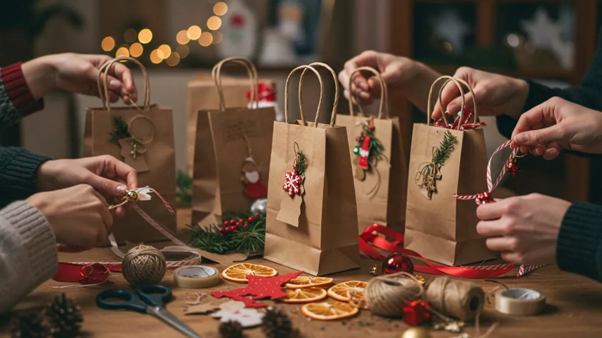 how to decorate christmas gift bags