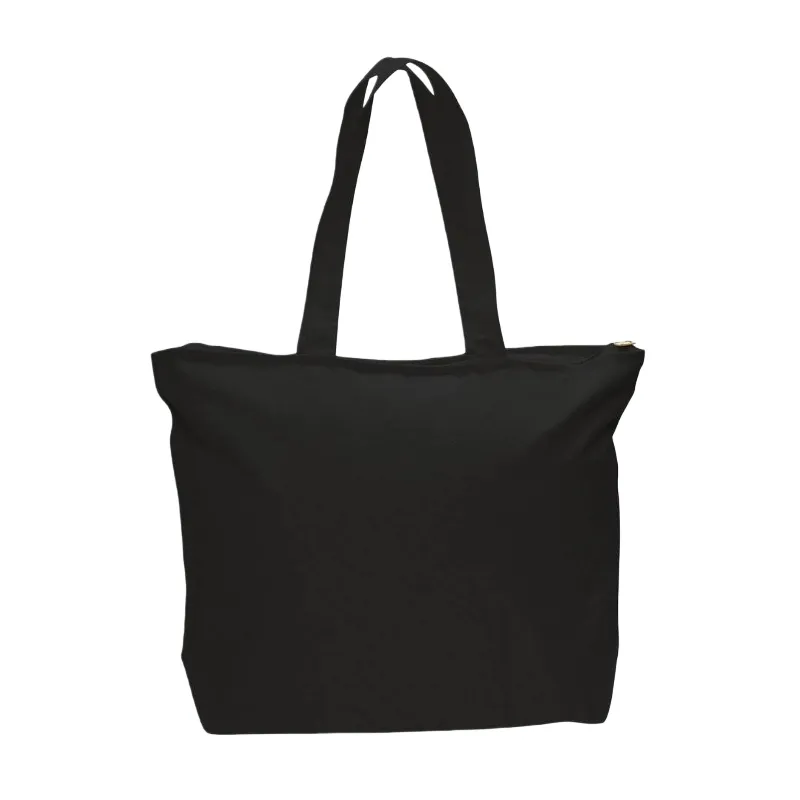 black canvas tote bag with zipper