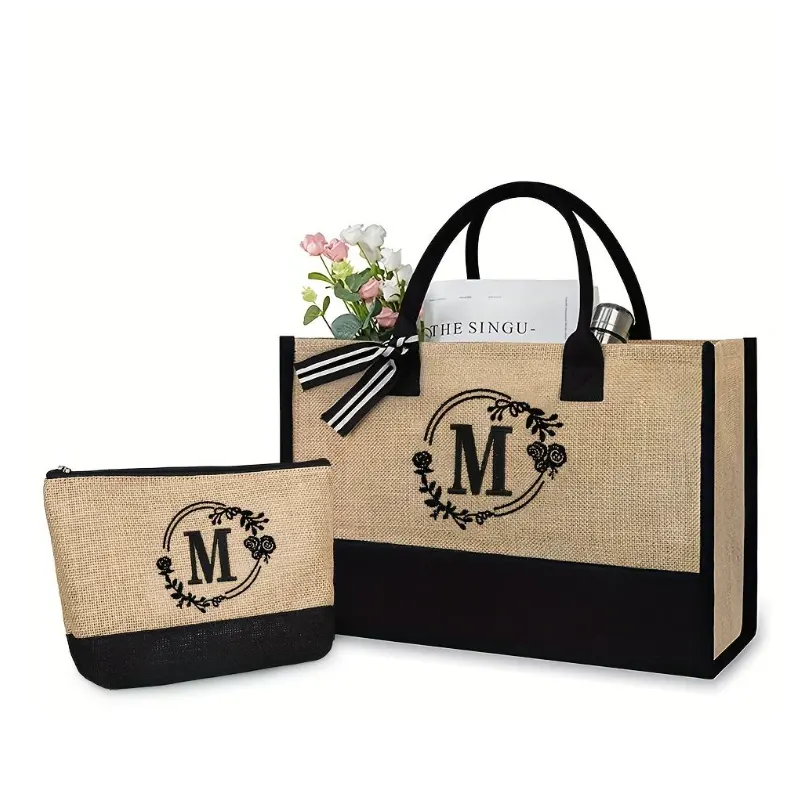 embroidered jute tote bags
