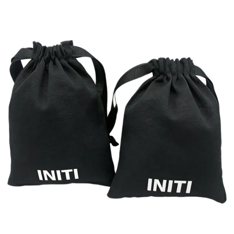 black drawstring bag