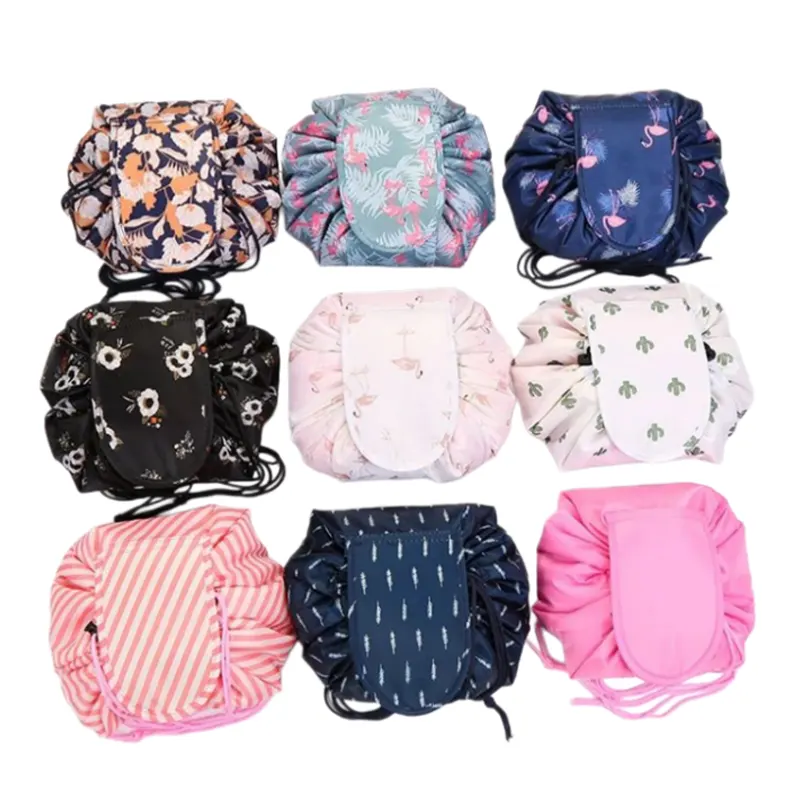 circular drawstring makeup bag