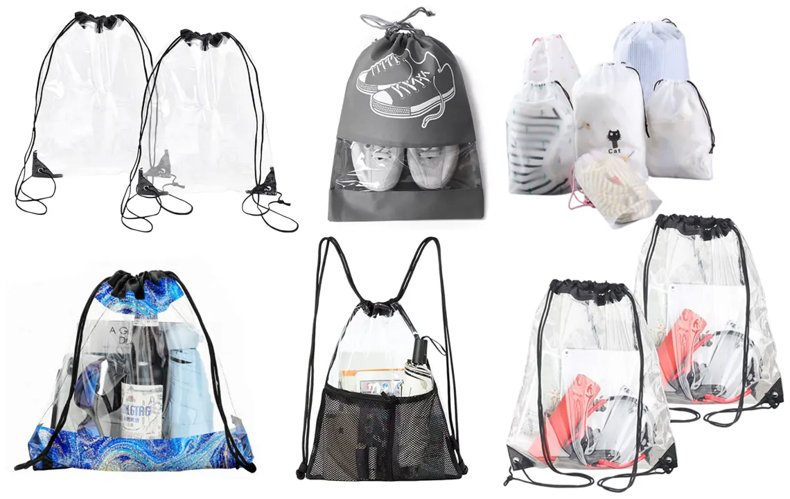 fabrikant van op maat gemaakte transparante trekkoordtassen