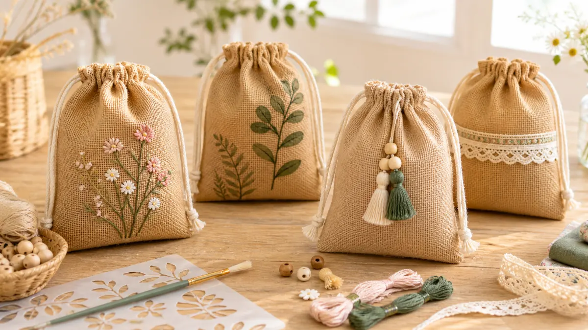 jute drawstring bag add decorations