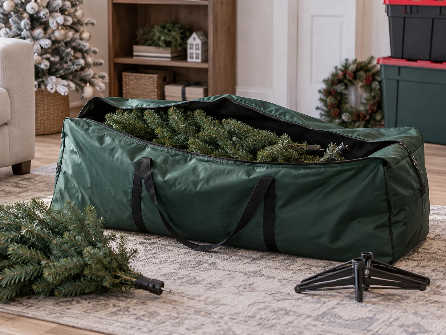 como usar um saco para árvore de Natal