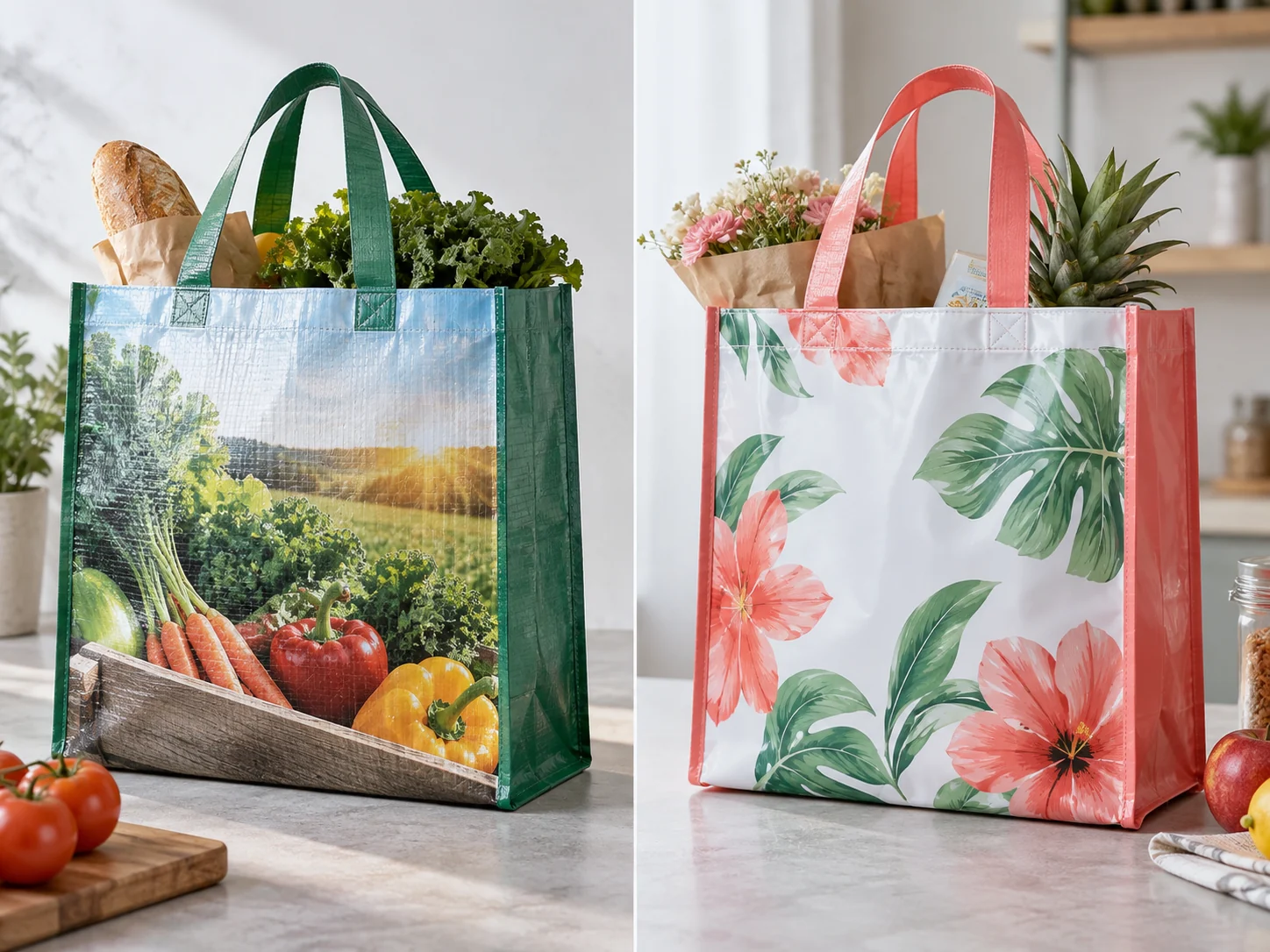 Sacolas de compras de polipropileno tecido versus sacolas de compras laminadas de material não tecido